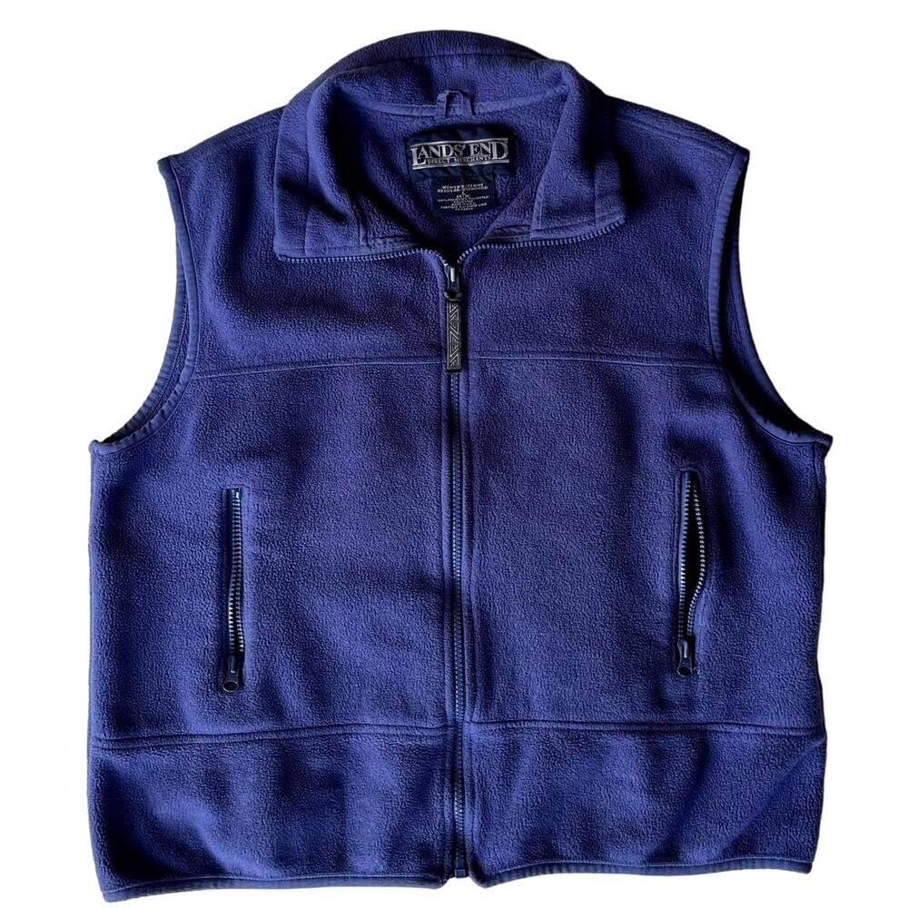 Vintage Purple Lands End Fleece Vest Retro Camping Hiking Fall Size Large